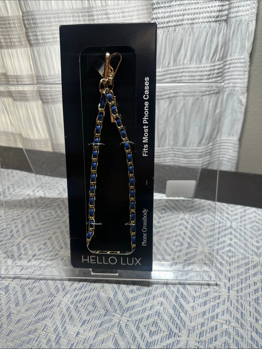 HELLO LUX Blue and Gold Phone Crossbody Chain NWT in box